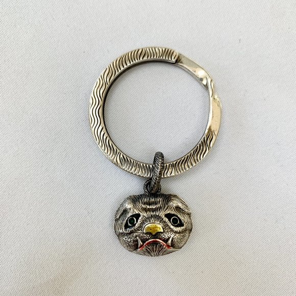 Gucci Bulldog Head Keyring in Silver